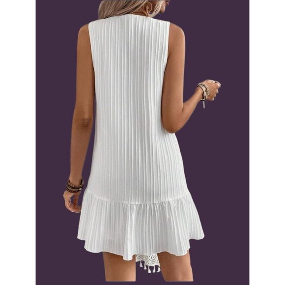 Sleeveless  Button-Down Mini Dress With Ruffle Casual Dress Fashion Size Large - Picture 2 of 9